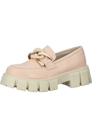 Lazamani Damen Echtleder Halbschuhe mit zweifarbiger Gliederkette auf Spann Plateau-Slipper 55.082 Rosa