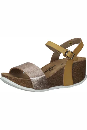 Sansibar Damen Keil-Sandalette Echtleder-Sandale mit Glitzer-Querriemen 1096232 Beige
