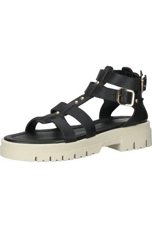 Sansibar Damen Sandalette Echtleder-Sandalen im Gladiator-Stil mit Nieten 1096420 Schwarz