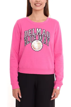DELMAO Cropped Sweater verkürzt geschnittener Damen Baumwoll-Pullover 42556633 Pink