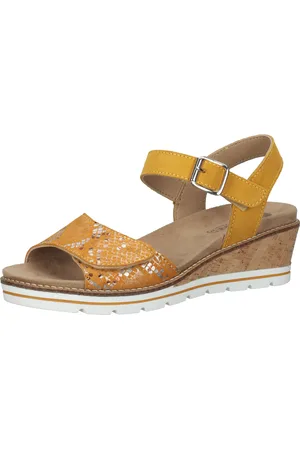 Bama Damen Sandalette Echtleder-Sandalette mit Keilabsatz Made in Portugal 1094419 Gelb