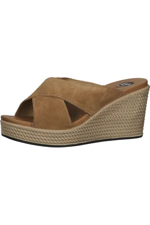 Bama Damen Pantolette Echtleder-Sandale mit Keilabsatz Made in Italy 1095324 Braun