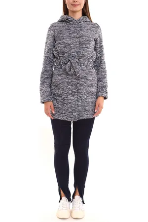 ALPENBLITZ Damen Fleece-Jacke mit Binde-Gürtel Übergangs-Jacke aus weichem Strickfleece 98529059 Blau/Grau