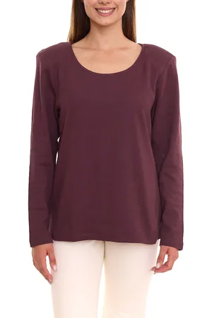 Sheego Damen Langarm-Shirt mit Schulterpads Baumwoll-Shirt Große Größen 83141242 Bordeaux-Rot