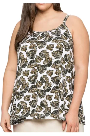 Sheego Damen Sommer Top mit Blätter-Muster Große Größen 64144056 Beige/Grün