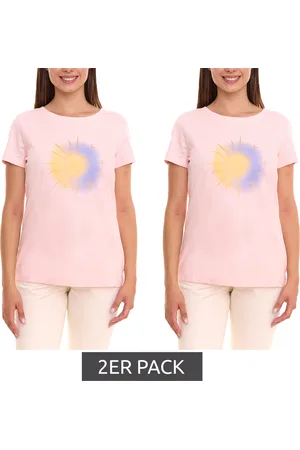 AJC 2er Pack Damen T-Shirt mit Tarot-Druck kurzärmliges Sommer-Shirt Baumwolle 44593933 Rosa