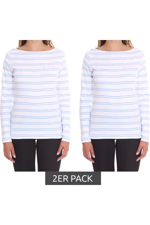 DELMAO 2er Sparpack Damen Langarm-Shirt gestreiftes Baumwoll-Sweatshirt 85025237 Blau/Weiß