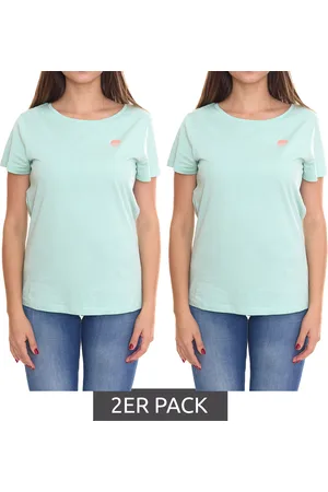 AJC 2er Sparpack Damen T-Shirt mit Vista Al Mar Rücken-Print kurzärmliges Sommer-Shirt 35732517 Mint-Grün