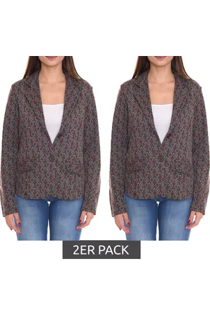 Aniston 2er Sparpack CASUALS Damen Blazer Kurz-Jacke mit Knöpfen 56919808 Grün/Braun