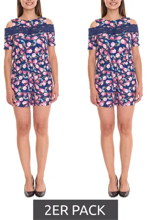 melrose 2er Pack Jumpsuit ansprechender Damen Overall im Blumen-Muster 25315223 Blau/Bunt