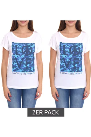 AJC 2er Sparpack T-Shirt modisches Damen Kurzarm-Shirt mit Love-Print Sommer-Shirt 32038357 Weiß