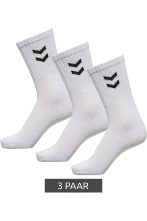 Hummel 3 Paar Basic Crew-Socken mit Kontrastwinkel Baumwoll-Strümpfe Sport-Socken 022030-9001 Weiß