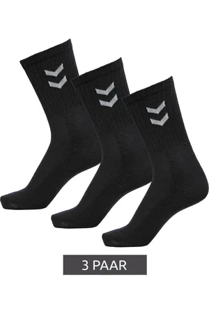 Hummel 3 Paar Basic Crew-Socken mit Kontrastwinkel Baumwoll-Strümpfe Sport-Socken 022030-2001 Schwarz