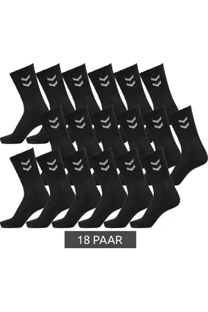 Hummel 18 Paar Basic Crew-Socken mit Kontrastwinkel Baumwoll-Strümpfe Sport-Socken 022030-2001 Schwarz