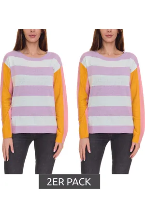 Aniston 2er Sparpack CASUAL Pullover stylischer Damen Strick-Pullover im Colourblock-Look 51008313 Violett/Bunt
