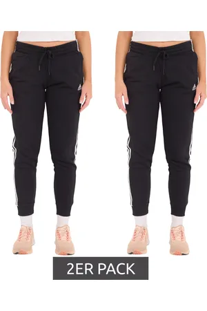 adidas 2er Sparpack Essentials French Terry 3-Streifen Damen Trainings-Hose Tapered Cuffed Jogginghose GM8733 Schwarz