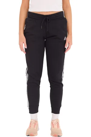 adidas Essentials French Terry 3-Streifen Damen Trainings-Hose Tapered Cuffed Jogginghose Kurzgröße GM8733 Schwarz