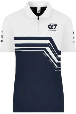 AlphaTauri Formel 1 F1 Damen Baumwoll-Shirt Polo-Shirt Freizeit-Shirt SAT22138 Blau/Weiß