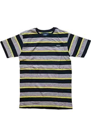 Denim Project Herren gestreiftes Baumwoll-Shirt Kurzarm-Shirt Rundhals-Shirt DP-10022-051 454 Braun/Schwarz/Gelb