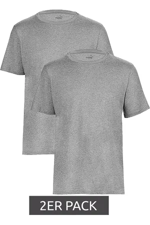 PUMA 2er Pack Base Kinder Sport-Shirt für Jungen & Mädchen nachhaltiges Baumwoll T-Shirt mit Logo 678577 01 Grau meliert