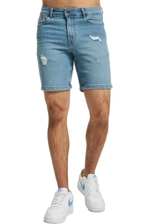 Denim Project Sync Herren Jeans Baumwoll Bermuda-Shorts mit Destroyed-Effekt Sommer-Hose DP-Coll2-004 424 Hellblau