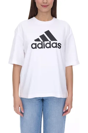 adidas Future Icons Badge of Sport Damen Sport-Shirt in lockerer Passform Baumwoll-T-Shirt mit großem Marken-Print HC6358 Weiß