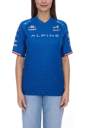 Kappa X ALPINE Formel 1 F1 Ocon Damen Kurzarm-Shirt Sport-Trikot mit V-Ausschnitt Alltags-Shirt 351883W AF1 A01 Blau