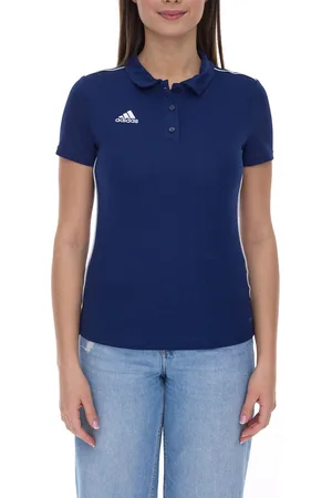 adidas Core 18 Damen Polo-Shirt Kurzarm-Shirt mit AEROREADY-Technologie Alltags-Shirt CV3678 Blau/Weiß