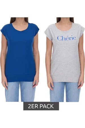 AJC 2er Damen T-Shirt Alltags-Shirt kurzärmliges Sommer-Shirt 17977826 Grau/Dunkelblau