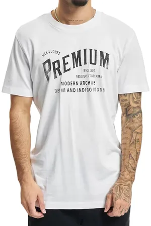 JACK & JONES Miller Cyclo Herren T-Shirt modisches Kurzarm-Shirt Baumwoll-Shirt mit Logo-Print 12219078 Weiß