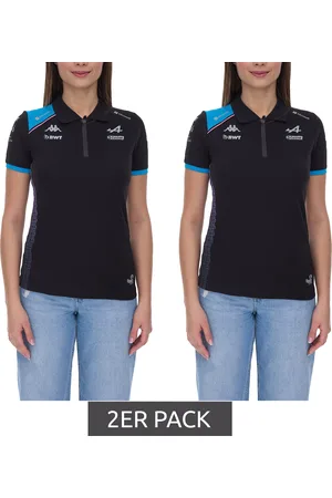 Kappa 2er Sparpack X ALPINE Formel 1 F1 Damen Polo-Shirt Baumwoll-Oberteil mit HYDRO WAY PROTECTION-Technologie Kurzarm-Shirt 361E33W AF1 A12 Schwarz