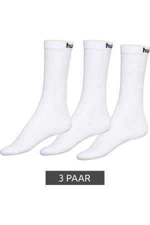 Hummel 3 Paar Basic Sport-Socken mit Marken-Schriftzug Baumwoll-Strümpfe Alltags-Socken 205603 9001 Weiß