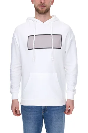 VSCT Net Application Herren Hoodie mit Gitter-Print auf Brust Baumwoll Kapuzen-Pullover 5643160 Ecru/Weiß