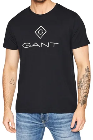 GANT Herren T-Shirt mit großem Marken-Print Baumwoll-Shirt Rundhals-Shirt 2023000 5 Schwarz