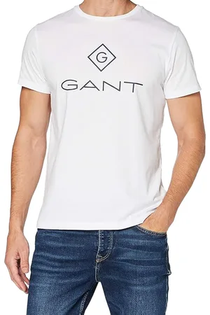 GANT Herren T-Shirt mit großem Marken-Print Baumwoll-Shirt Rundhals-Shirt 2023000 110 Weiß