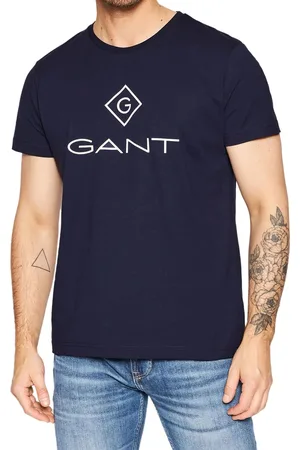 GANT Herren T-Shirt mit großem Marken-Print Baumwoll-Shirt Rundhals-Shirt 2023000 433 Navy