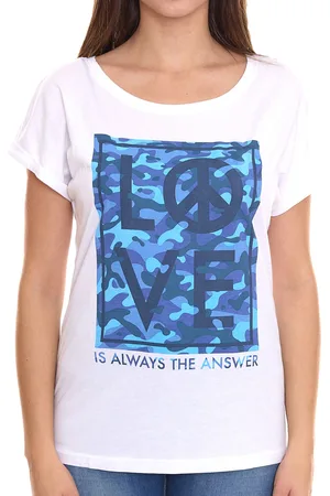 AJC T-Shirt modisches Damen Kurzarm-Shirt mit Love-Print Sommer-Shirt 32038357 Weiß