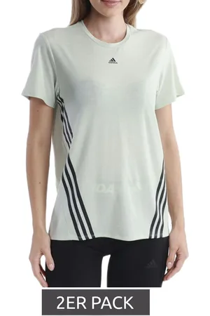 adidas 2er Pack Damen nachhaltiges Sport-Shirt Rundhals-Shirt Fitness-Shirt Sport-Oberteil Kurzarm-Shirt Sparpack HK6976 Grün/Schwarz