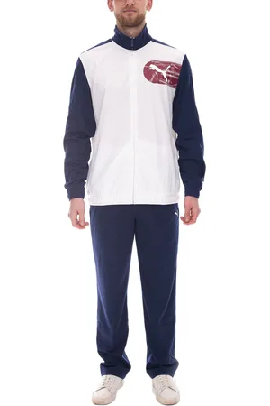 PUMA Herren Trainings-Anzug trendiger Sport-Anzug Fitness-Anzug 831779 02 Weiß/Dunkelblau