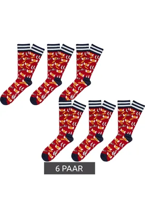 Moustard 6 Paar Basketball Baumwoll-Socken mit Basketball Motiven gemusterte lange Strümpfe 17S-BASKET Rot/Schwarz/Bunt