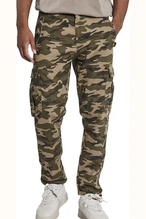Redefined Rebel Jolan Herren Cargo-Hose im Utility-Look Anti Fit Baumwoll-Hose Ankle-Hose mit Tunnelzug am Beinende 226027 Camouflage