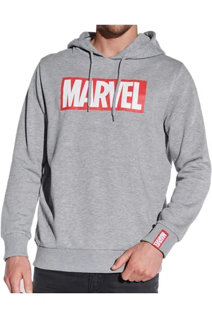 Course Marvel Herren Hoodie im melierten Design Kapuzen-Pullover mit großem Marvel-Schriftzug und Patch Baumwoll-Sweater 4848 Grau