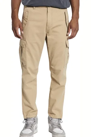 Redefined Rebel Jolan Herren Cargo-Hose im Utility-Look Anti Fit Baumwoll-Hose Ankle-Stil mit Tunnelzug am Beinende 226027 Beige
