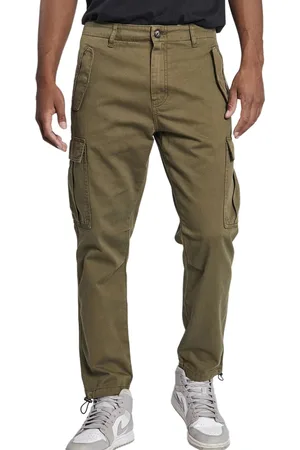Redefined Rebel Jolan Herren Cargo-Hose im Utility-Look Anti Fit Baumwoll-Hose Ankle-Stil mit Tunnelzug am Beinende 226027 Oliv-Grün