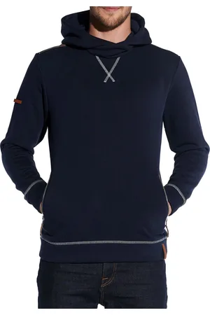 Course Herren Kapuzen-Pullover schlichter Baumwoll-Pullover Sweat-Hoodie Langarm-Shirt 4335 Dunkelblau/Weiß
