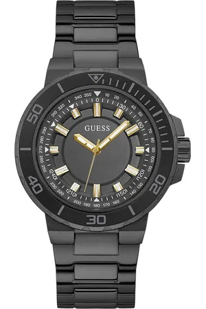 Guess Track Herren Armband-Uhr mit Wasserdichtigkeit 5 ATM Quarz-Uhr 44mm Edelstahl-Uhr GW0426G3 Schwarz