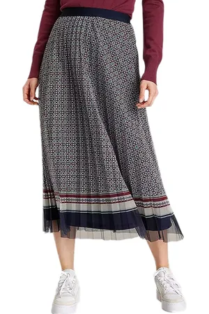 DELMAO Damen Rock stylischer Maxi-Rock Plissee-Rock mit Falten 60748663 Blau/Rot
