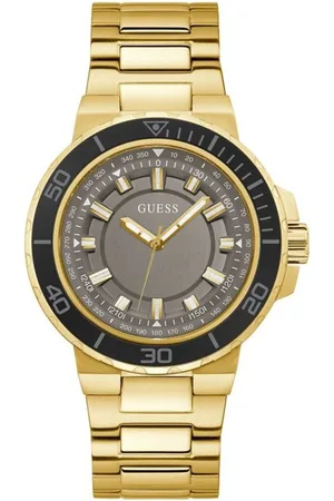 Guess Track Herren Armband-Uhr mit Wasserdichtigkeit 5 ATM Quarz-Uhr 44mm Edelstahl-Uhr GW0426G2 Gold