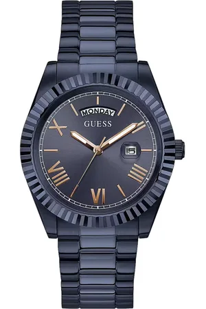 Guess Connoisseur Herren Armband-Uhr mit Wasserdichtigkeit 5 ATM Quarz-Uhr 42mm Edelstahl-Uhr GW0265G9 Dunkelblau