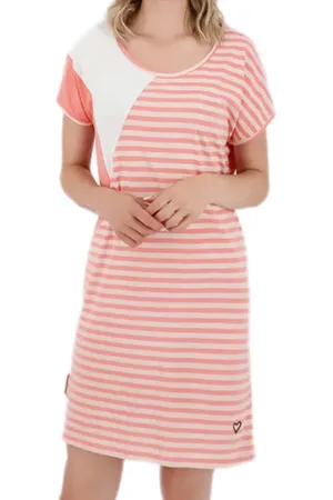 alife kickin Damen Sommer-Kleid Mini-Kleid gestreift 39559503 Apricot/Rosa